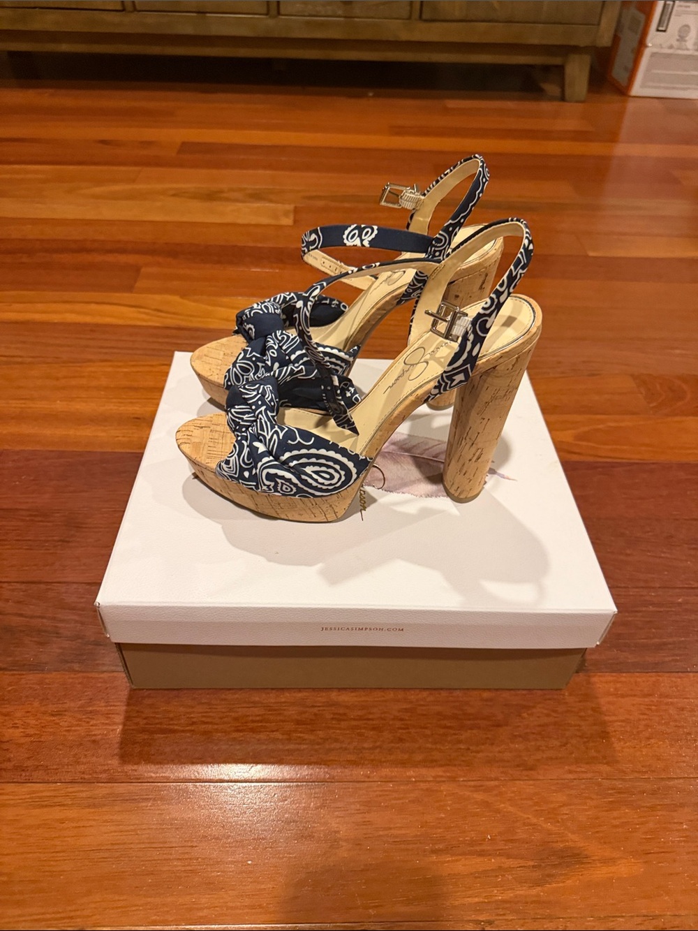 Jessica Simpson Navy Patterned Cork Platform Heels